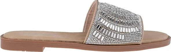 bebe Women's Slide Sandals - Flat Slip-On Dress Sandals with Pave Rhinestone Strap, Silver, - Image 2