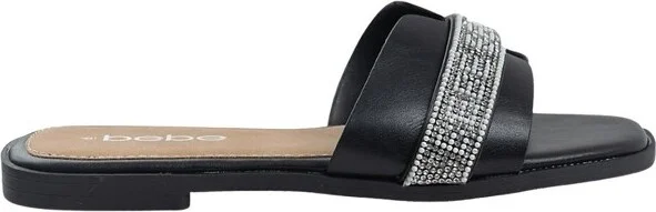 bebe Women's Slide Sandals - Slip-On Comfort with Rhinestone, Pearl, and Logo Embellished Straps - Casual Flat Sandals, Cognac - Plain, - Image 5
