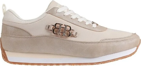 bebe Women's Sneakers with Chunky Sole, Mixed Materials & Logo Ornament – Stylish Lace-Up Shoes, Tan, - Image 2