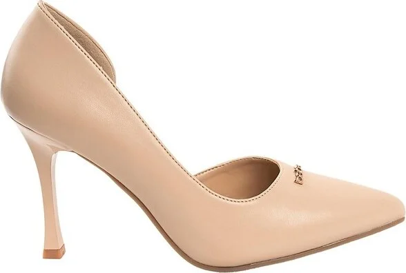 bebe Womens' Stiletto Heels - Pointed Toe Dress Pumps with Logo Vamp Detail, Brown, - Image 2