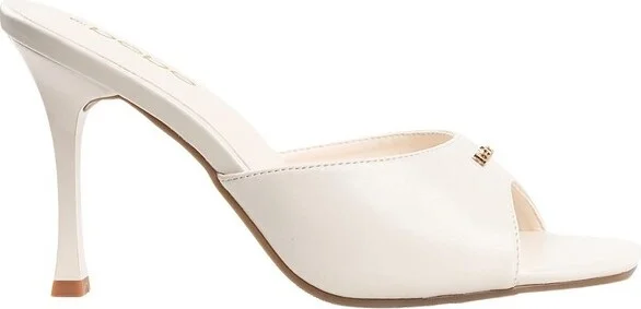 bebe Womens' Stiletto Mule Heels - High Heel Slip-On Sandals with Logo Rivet, White, - Image 2