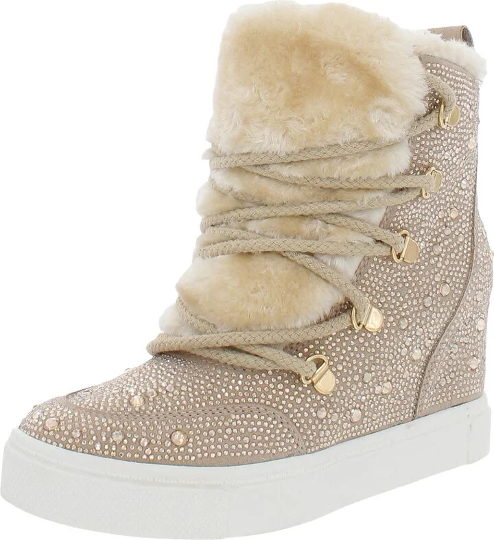 Becoming Womens Rhinestone Faux Fur Lined Ankle Boots