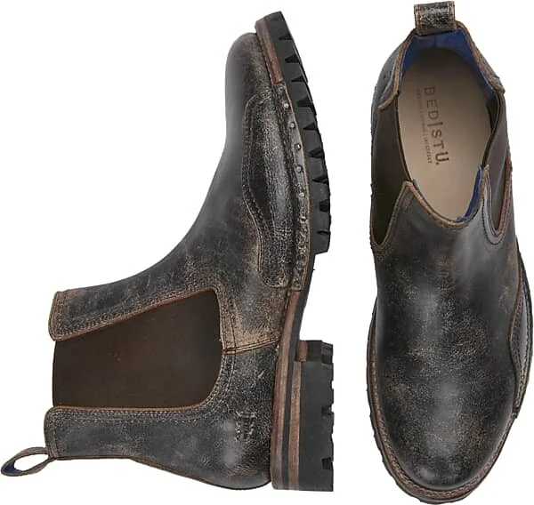 Bedstu Men's Brady Trek Leather Plain Toe Chelsea Boots Black