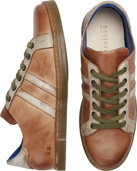 Bedstu Men's Lighthouse Leather Plain Toe Lace-up Sneakers Tan/White