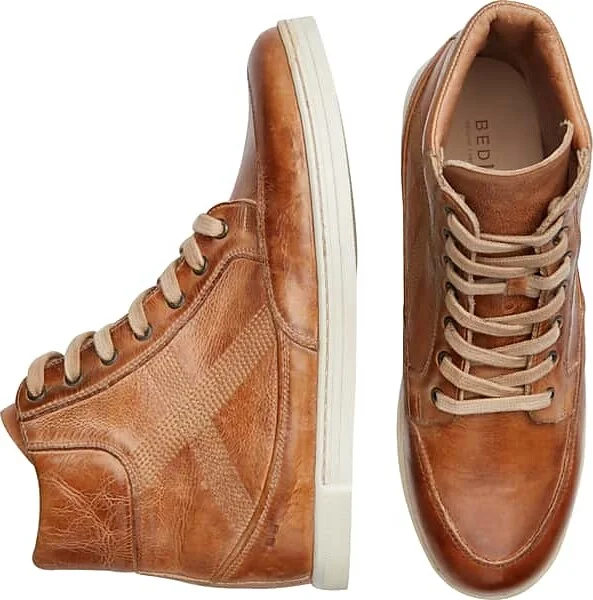 Bedstu Men's Lordmind Leather Moc Toe High-Top Sneakers Tan