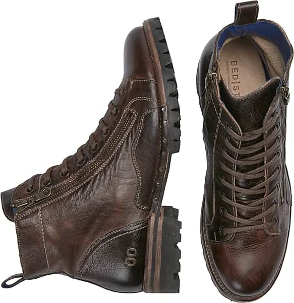 Bedstu Men's Old Bowen Trek Leather Side Zip Lace-up Boots Brown