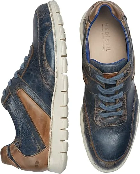 Bedstu Men's Wardell Leather Moc Toe Lace-up Sneakers Navy/Brown