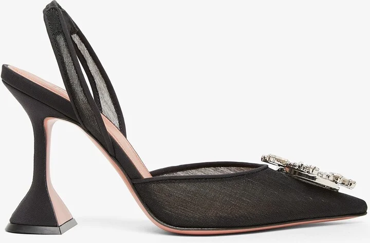 Begum 95 black mesh slingback pumps