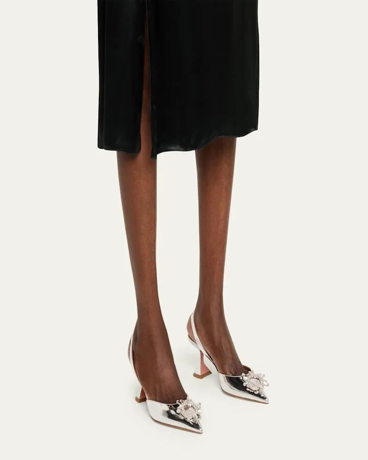 Begum Mirror Leather Ornament Slingback Pumps - Image 4