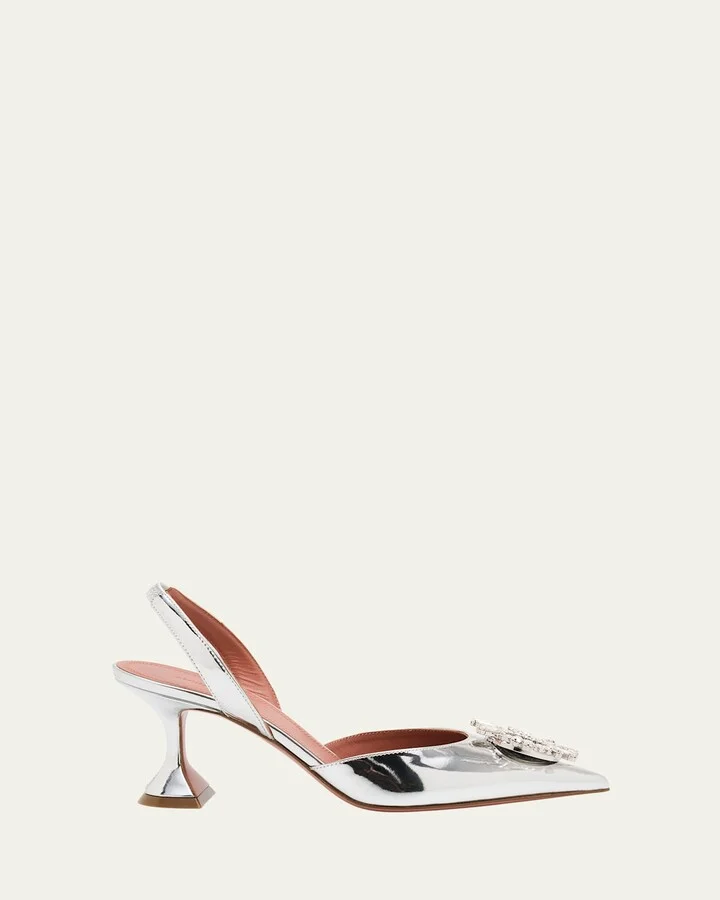 Begum Mirror Leather Ornament Slingback Pumps