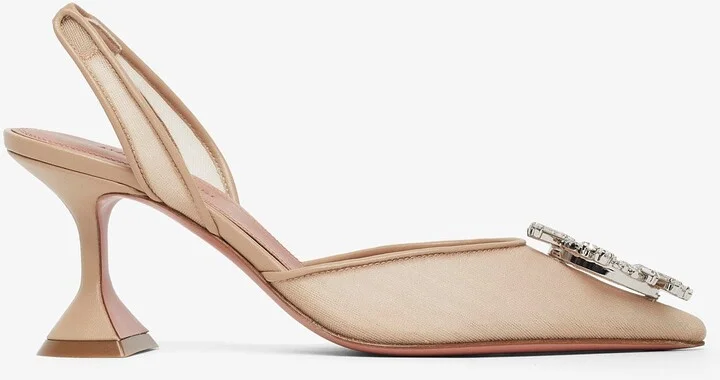 Begum70 beige mesh slingback pumps