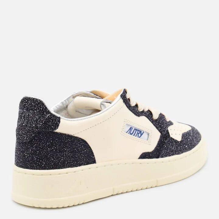 Beige And Blue Leather Medalist Low Sneakers - Image 3
