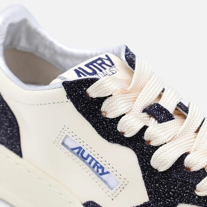 Beige And Blue Leather Medalist Low Sneakers - Image 4