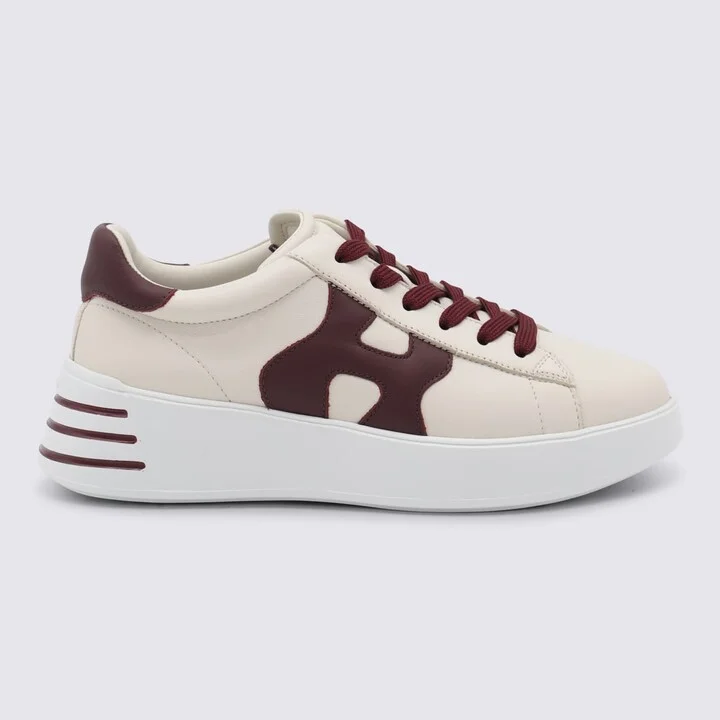 Beige And Bordeaux Leather Sneakers