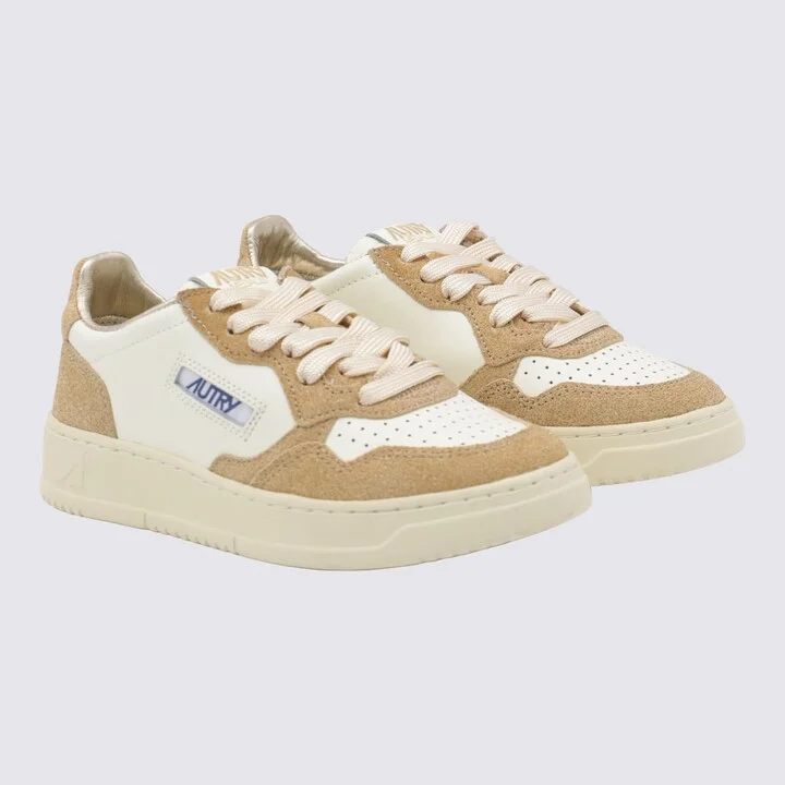 Beige And Brown Leather Medalist Low Sneakers - Image 2
