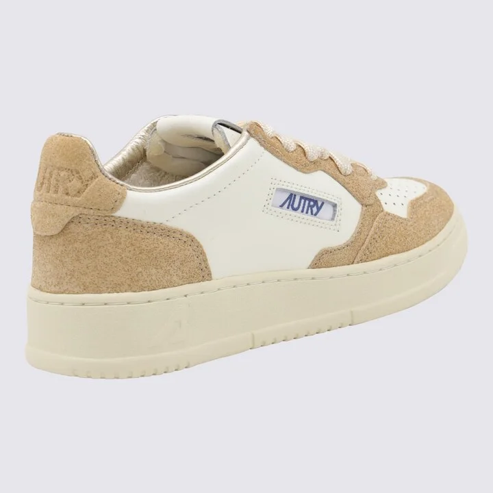Beige And Brown Leather Medalist Low Sneakers - Image 3