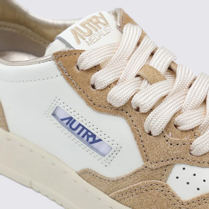 Beige And Brown Leather Medalist Low Sneakers - Image 4