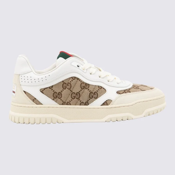 Beige And White Leather Sneakers