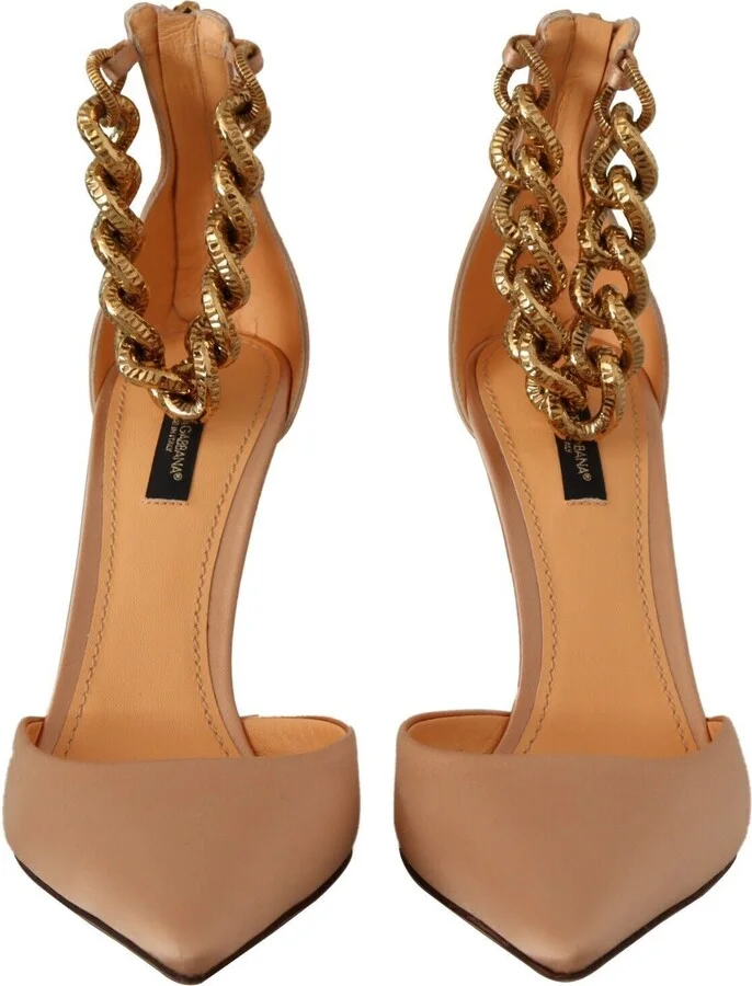 Beige Ankle Chain Strap High Heels Pumps Women's Shoes - Image 2