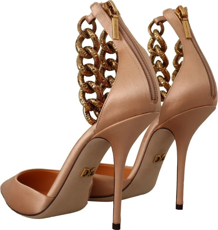 Beige Ankle Chain Strap High Heels Pumps Women's Shoes - Image 3
