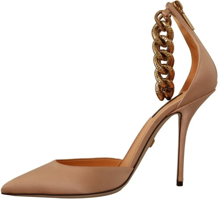 Beige Ankle Chain Strap High Heels Pumps Women's Shoes - Image 4
