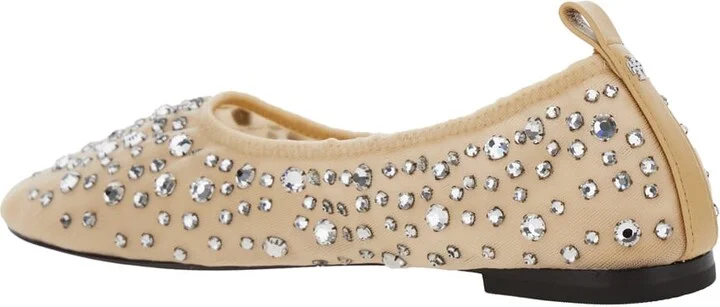 Beige Ballet Flats With All-over Crystals Application In Tech Fabric Woman - Image 3