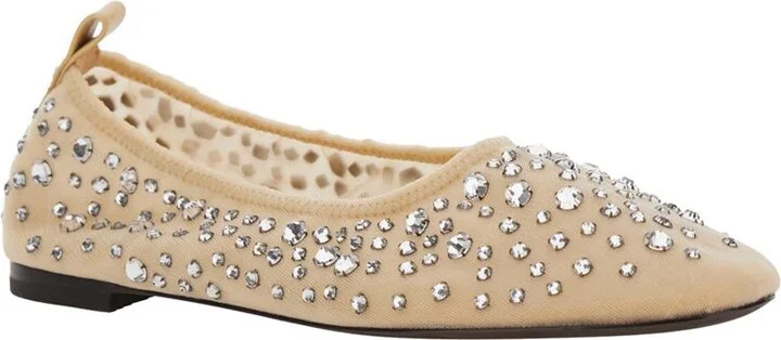 Beige Ballet Flats With All-Over Crystals Application In Tech Fabric Woman - Image 2
