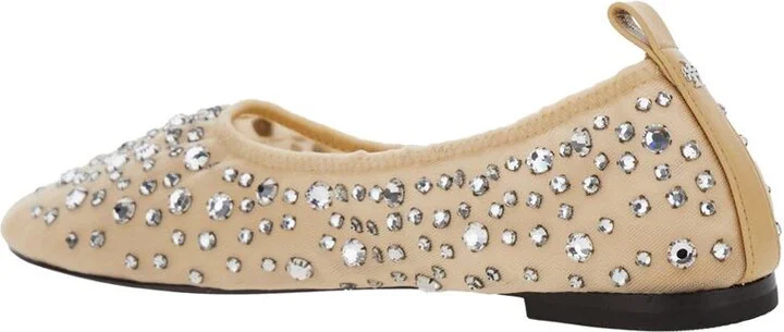 Beige Ballet Flats With All-Over Crystals Application In Tech Fabric Woman - Image 3