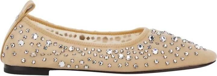 Beige Ballet Flats With All-Over Crystals Application In Tech Fabric Woman