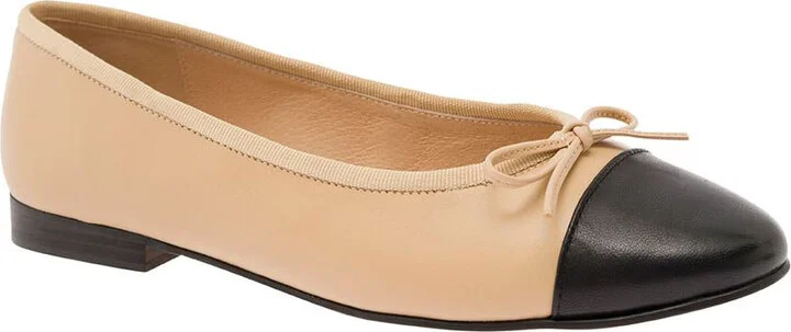 Beige Ballet Flats With Contrasting Toe And Bow In Leather Woman - Image 2