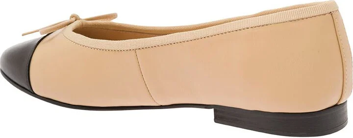 Beige Ballet Flats With Contrasting Toe And Bow In Leather Woman - Image 3