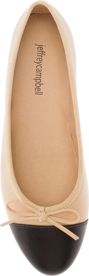Beige Ballet Flats With Contrasting Toe And Bow In Leather Woman - Image 4