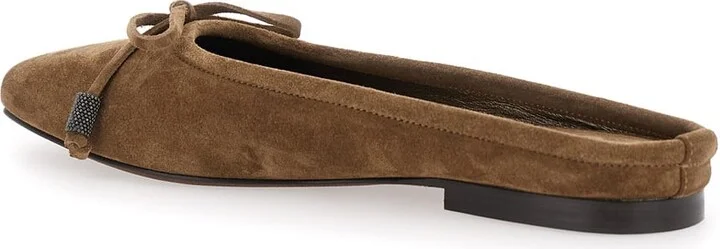 Beige Ballet Shoes With Square Toe And Bow With Monil Detail In Leather Woman - Image 3