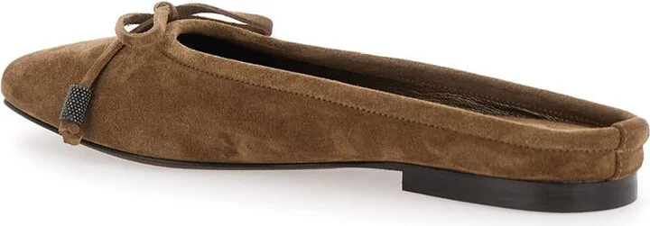 Beige Ballet Shoes With Square Toe And Bow With Monil Detail In Leather Woman - Image 3