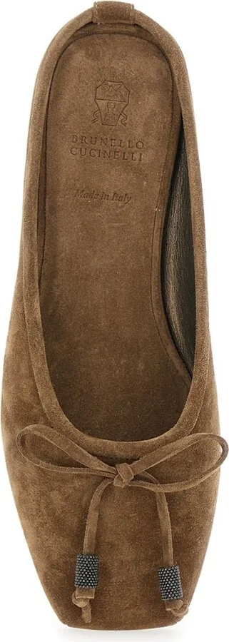 Beige Ballet Shoes With Square Toe And Bow With Monil Detail In Leather Woman - Image 4