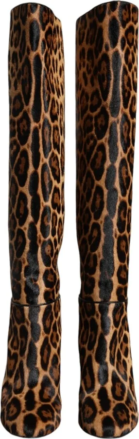 Beige Black Leopard Knee High Boots Women's Shoes - Image 2