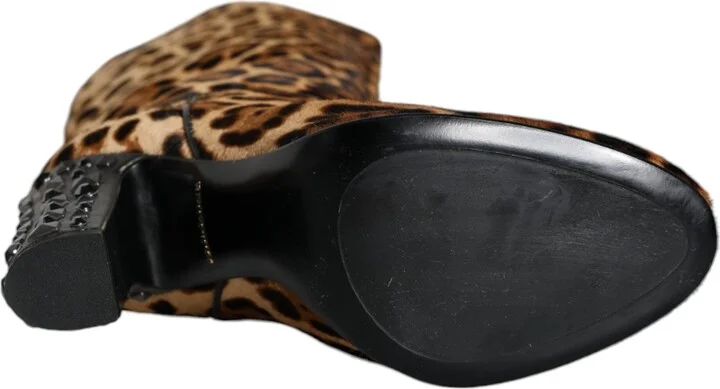 Beige Black Leopard Knee High Boots Women's Shoes - Image 6