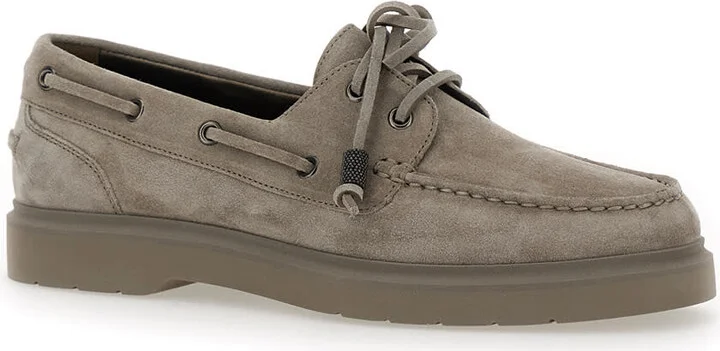 Beige Boat Loafers With Jewelry Details In Suede Women - Image 2