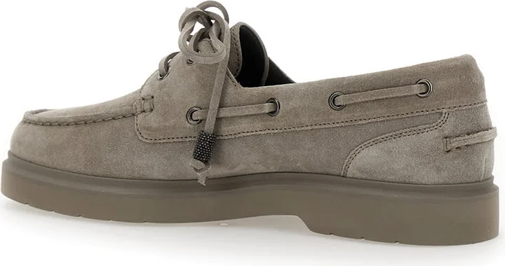 Beige Boat Loafers With Jewelry Details In Suede Women - Image 3