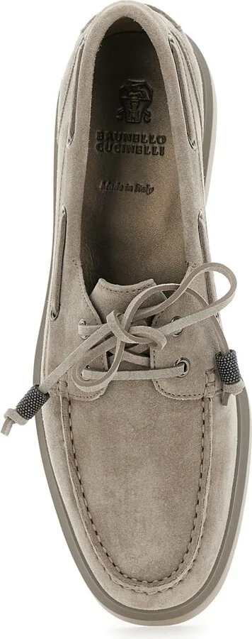 Beige Boat Loafers With Jewelry Details In Suede Women - Image 4