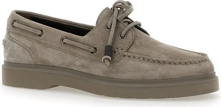 Beige Boat Loafers With Jewelry Details In Suede Women - Image 2