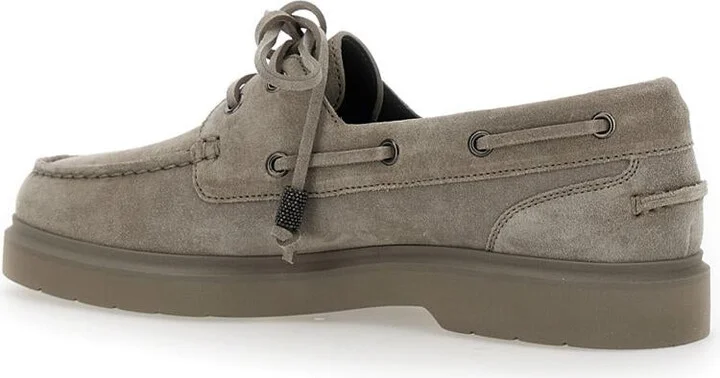 Beige Boat Loafers With Jewelry Details In Suede Women - Image 3