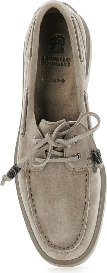 Beige Boat Loafers With Jewelry Details In Suede Women - Image 4