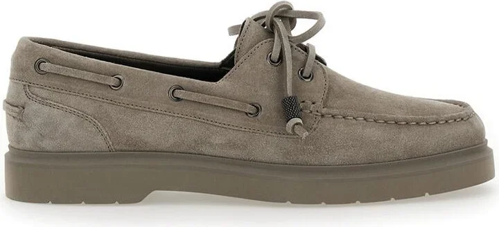 Beige Boat Loafers With Jewelry Details In Suede Women
