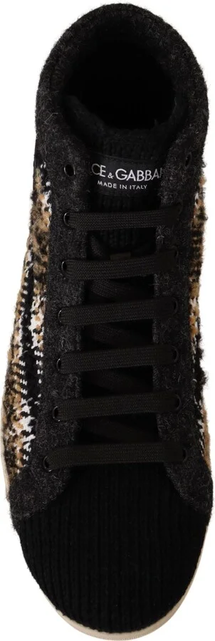 Beige Brown Wool Cotton High Top Men's Sneakers - Image 3