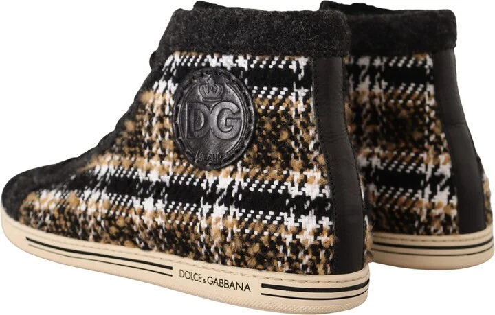 Beige Brown Wool Cotton High Top Men's Sneakers - Image 6