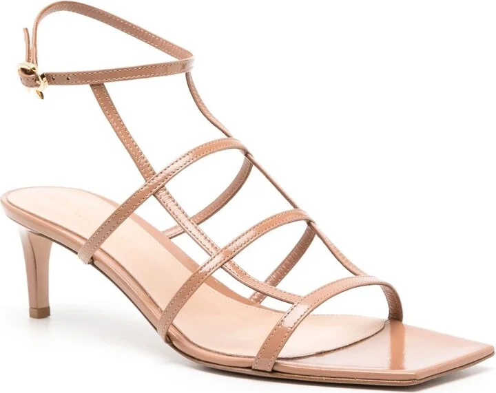 Beige Caged Leather Sandals - Image 2