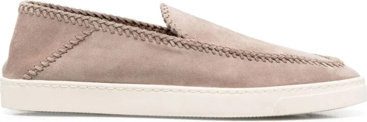 Beige Cow Leather Slip-On Trainers