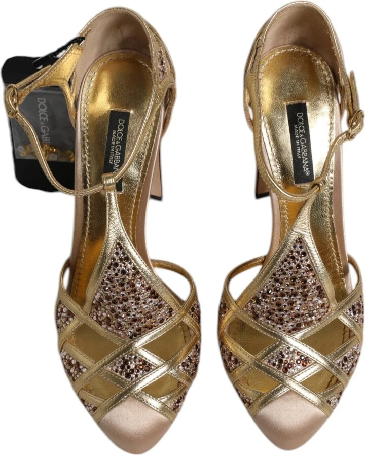 Beige Crystal Embellished Satin Leather Pumps Women's Shoes (Pre-Owned) - Image 3
