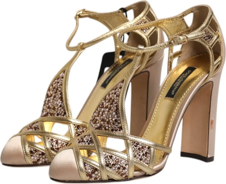 Beige Crystal Embellished Satin Leather Pumps Women's Shoes (Pre-Owned) - Image 4